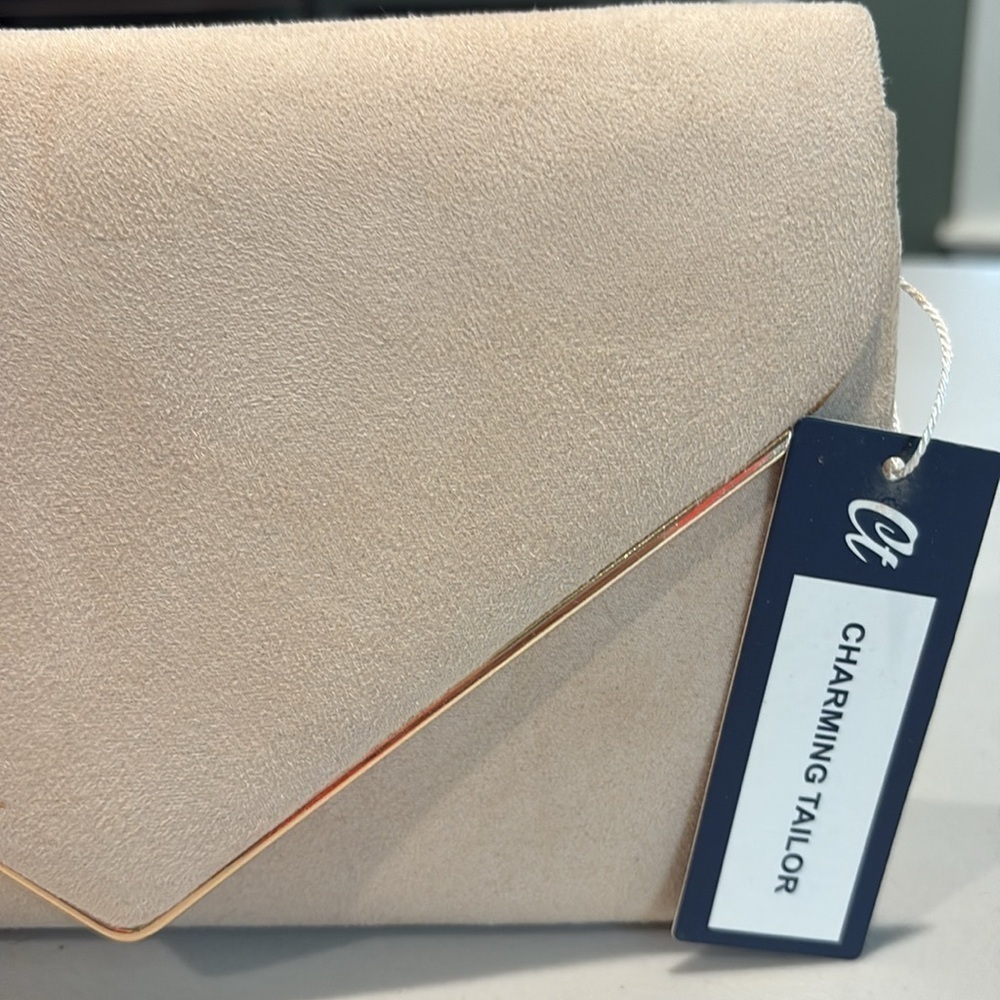 Charming Tailor - faux suede Cream Clutch bag / crossbody bag. Purse. NWT - Picture 3 of 13